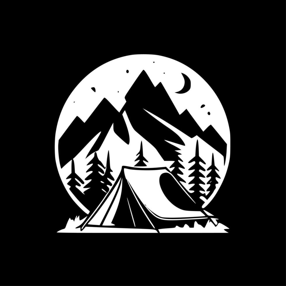 camping minimalist and flat logo illustration vector